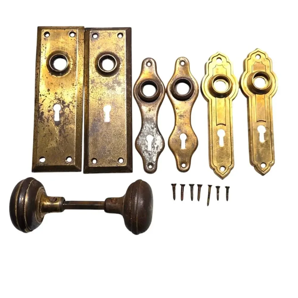 Lot 8 Vtg Antique Brass Door Backplates Key Holes Knob Salvage Hardware
